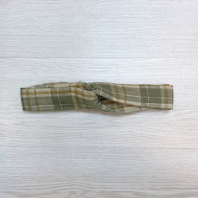 (手工製作)杏綠格髮帶 