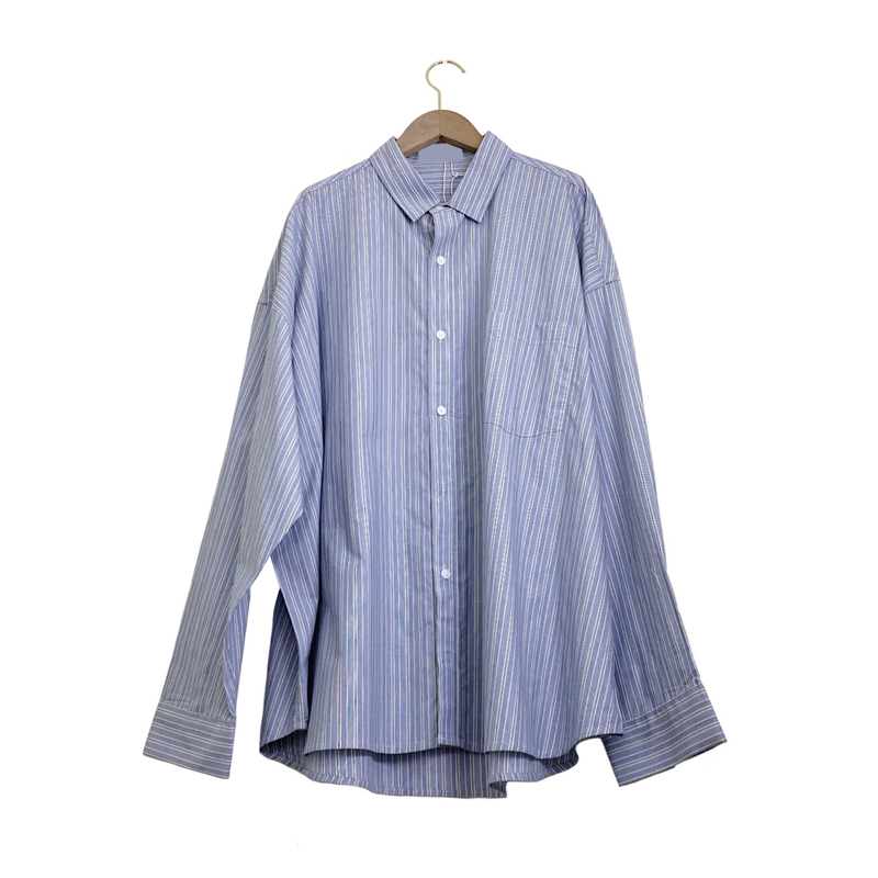 藍-直間寬鬆長袖裇衫