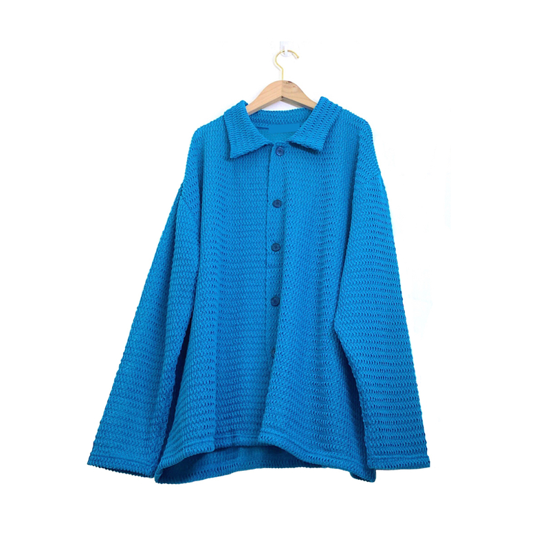 藍-韓版暗紋裇衫