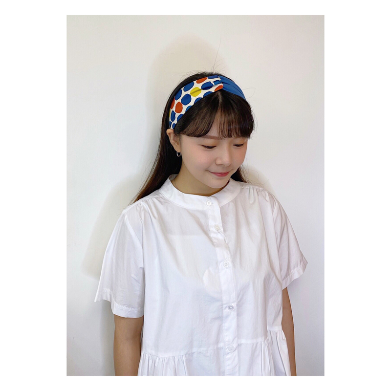 (手工製作)藍x彩圓點髮帶